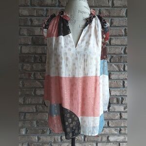 Maeve Anthropologie Fantasia Metallic Clip Dot Sleeveless Blouse.